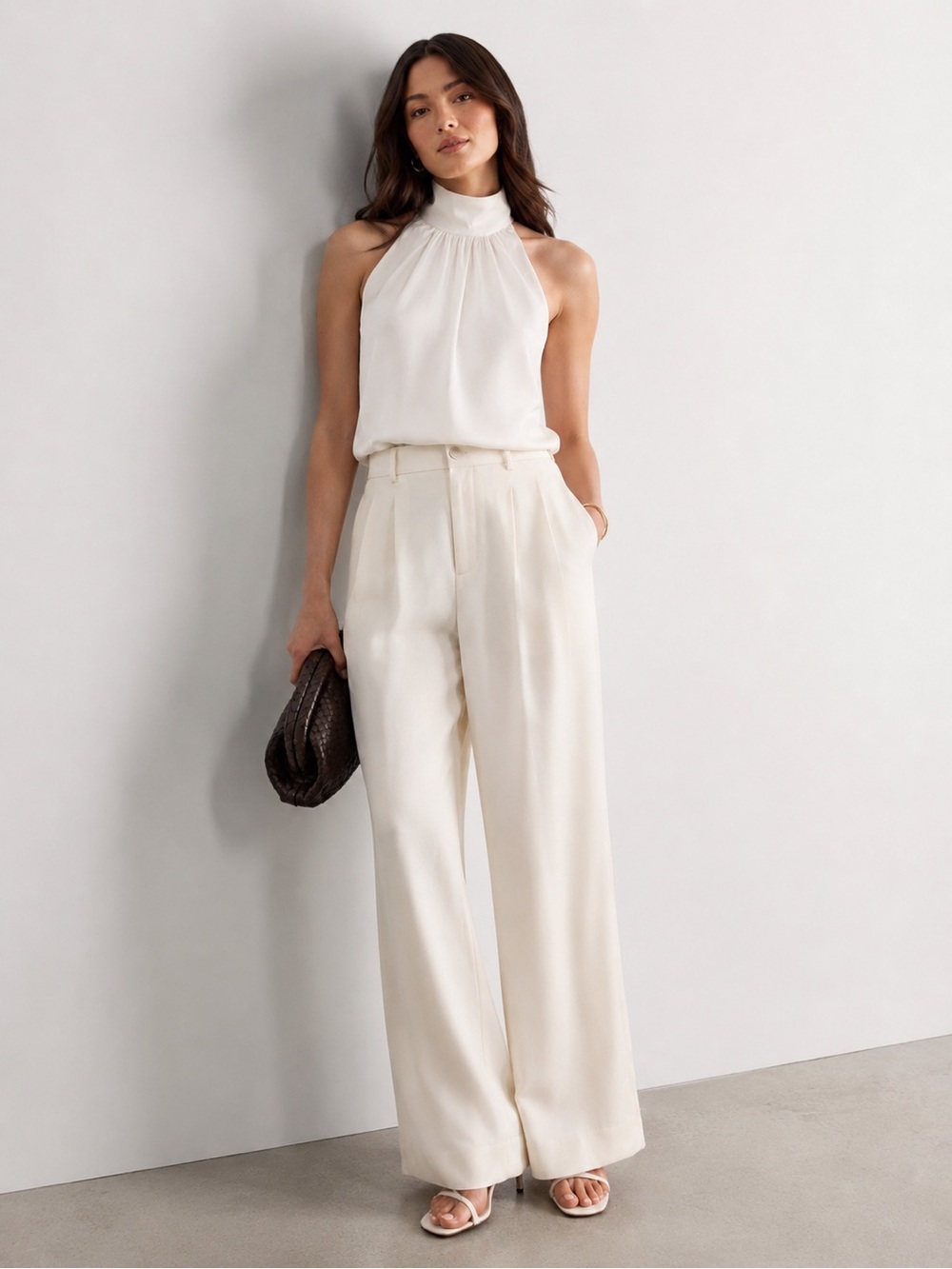 Babaton White mock neck sleeveless blouse